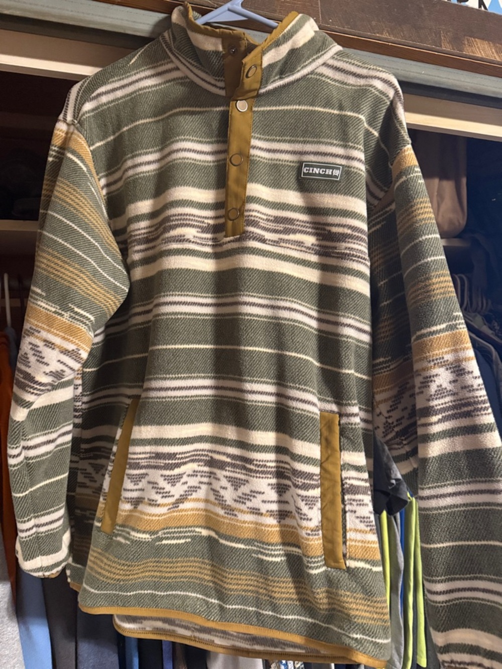 Cinch Olive, Mustard & Cream Striped Fleece Pullover